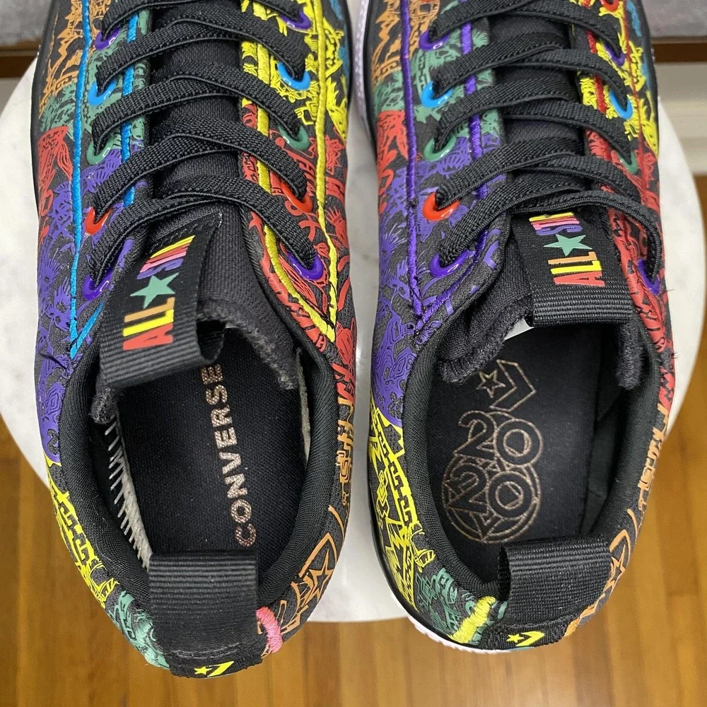 Converse All Star Shoes Youth Size 6 Black Multicolor Canvas Low Top Sneakers